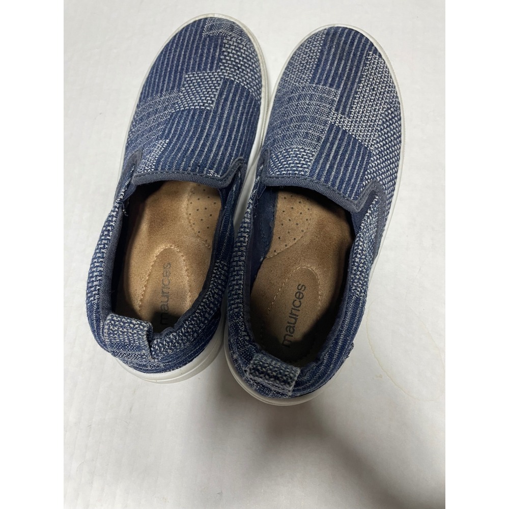 Maurices Womens Blue White Patchwork‎ Striped Slip On Sneakers Shoes Size 6